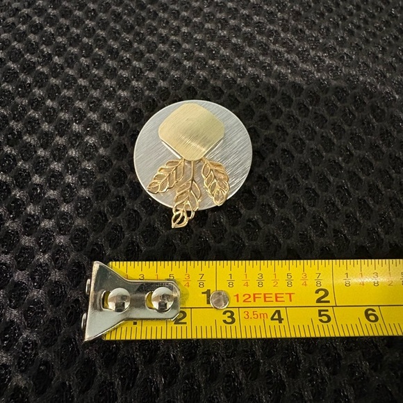 Vintage Silver & Gold-ToneLeaf Brooch - Mixed Metal Modernist Pin - Picture 4 of 7